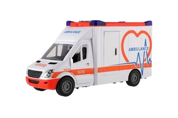 Legetøj Ambulance Plastik 28cm med Båre og Træghedshjul med Lys og Lyd
