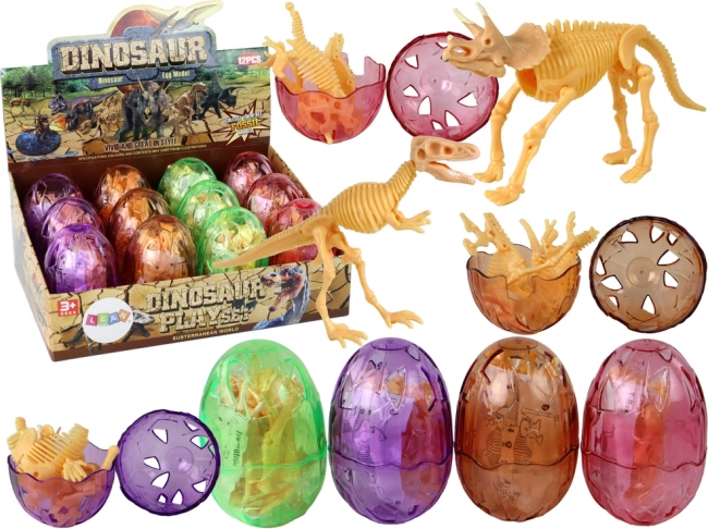 Åbningsbart dinosauræg med skelet – 9 cm, 4 farver