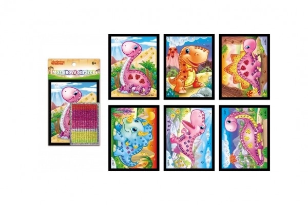 Mozaik billede mini glitrende dinosaur 10x12cm mix varianter