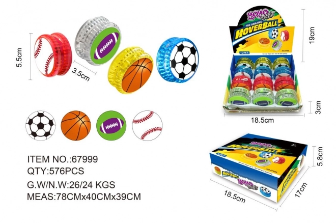 Jojo sportbold med lyseffekter 5,5 cm