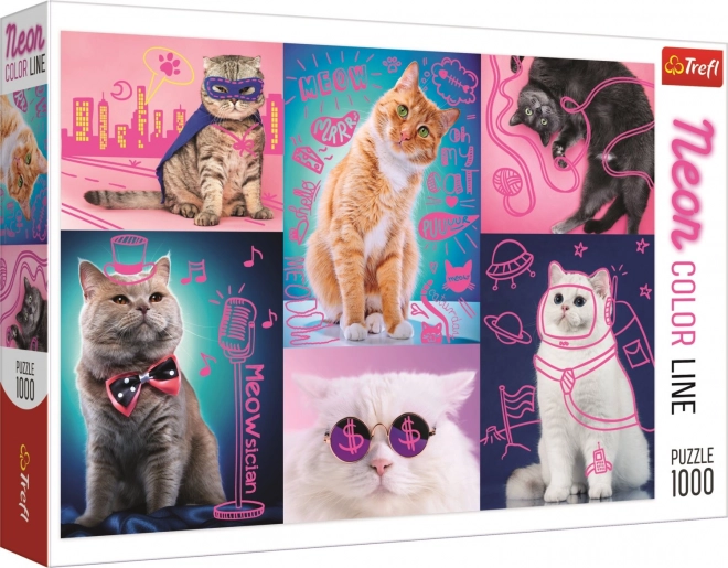 Puslespil Neon Farvelinje - Super Katte 1000 brikker
