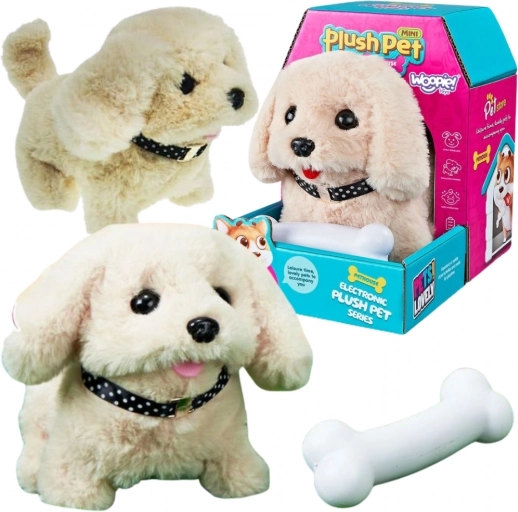 Woopie interaktivt plysdyr-hund med ben (bichon eller golden retriever)