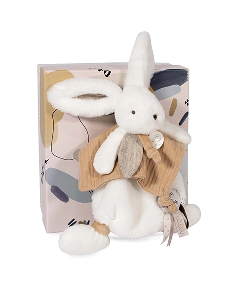 Doudou plys kanin med kramme tæppe beige 25 cm