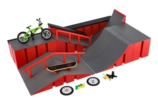 Skatepark - ramper, fingercykel, finger skateboard plast med tilbehør i 2 farver i boks 43x25x12cm