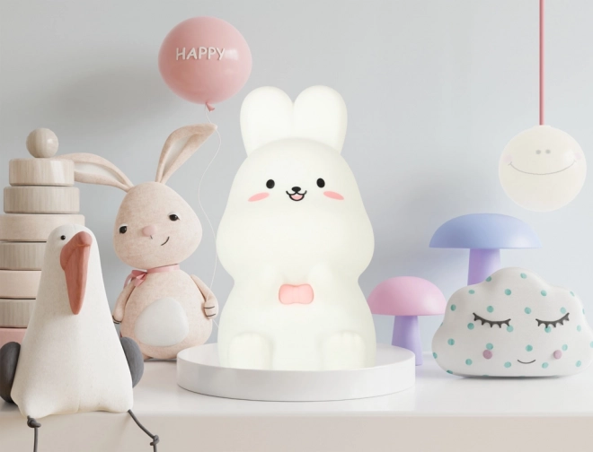 Silikone børnenat LED lampe Hvid med lyserød kanin