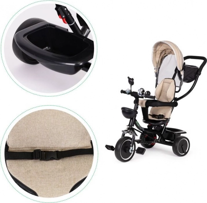 ECOTOYS Trecykel med tag og styrestang beige