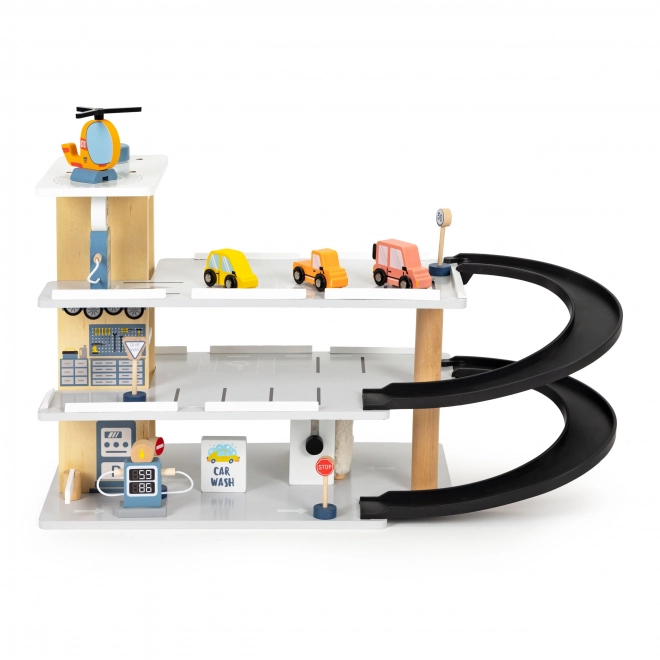 Trægarage med elevator og biler ECOTOYS