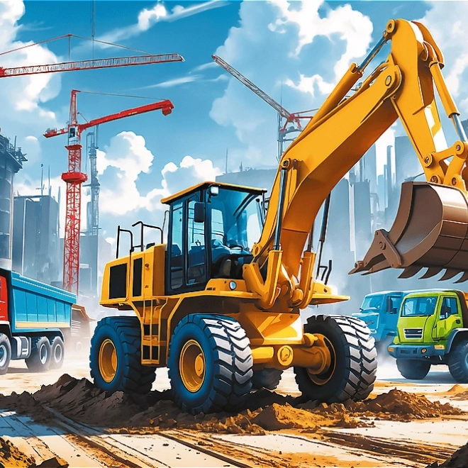 Puslespil Traktor med gravemaskine 60 brikker