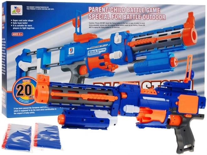Pistol 2 i 1 til børn 8+ Blaze Storm 20 lange skumkugler + laser sigte + flaske