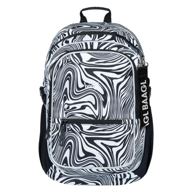 Skolerygsæk BAAGL Core Mixture, 25 l, ergonomisk, sort-hvidt mønster