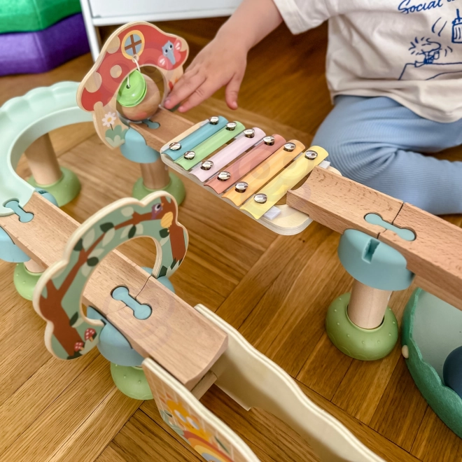 Træ kuglebane med xylofon Tooky Toy 44 stk.