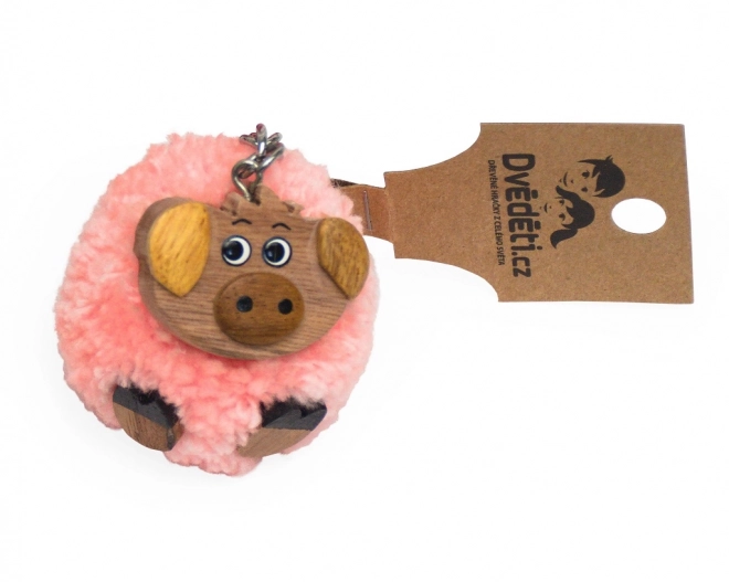 Drevet Nøglering Pompom Gris