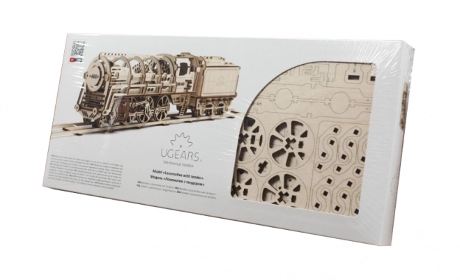 Mekanisk trpuslespil i træ UGEARS - Damplokomotiv med tender
