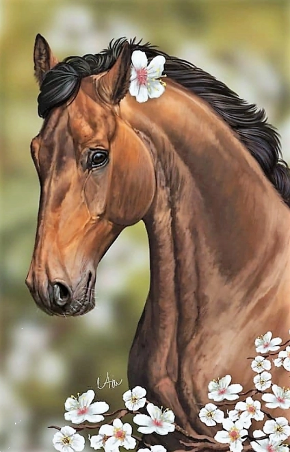 Sæt til diamantmaling - brun hest med blomster