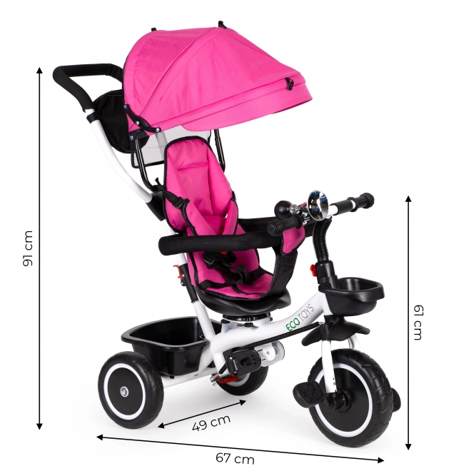 ECOTOYS Trehjulet cykel med tag og styrestang - lyserød