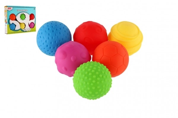 Sæt med 6 bolde med tekstur i gummi 6cm i boks 6m+