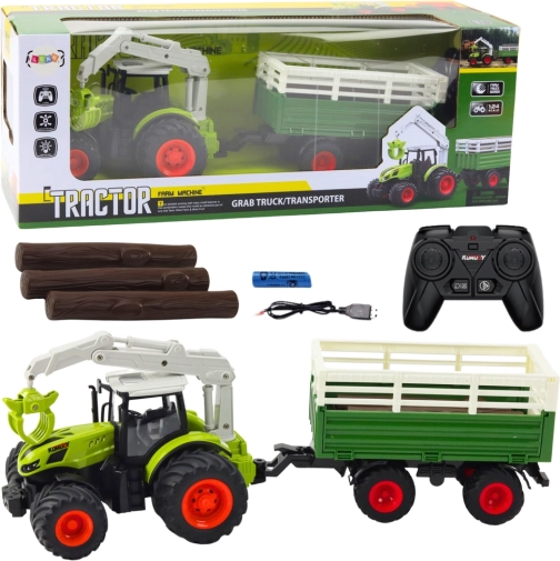 Sjov RC-traktor med trailer og grab til børn