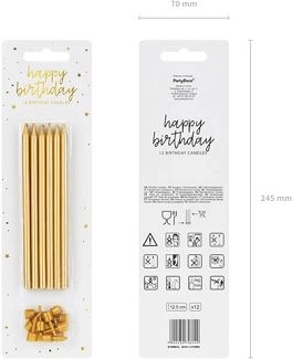 Glatte gyldne fødselsdagslys 12,5 cm – 12 stk.