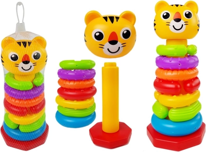 farverig stabelpyramide til babyer med lille tiger