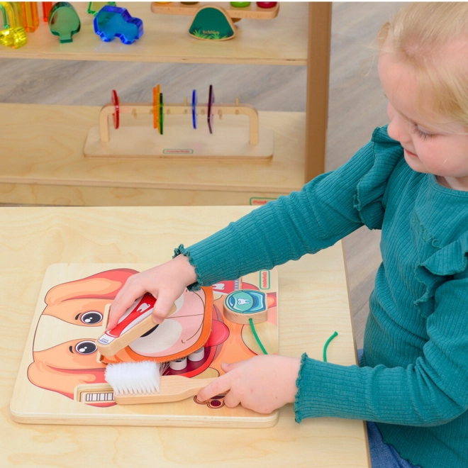 Masterkidz træ-montessori tavle til tandbørstning – hund