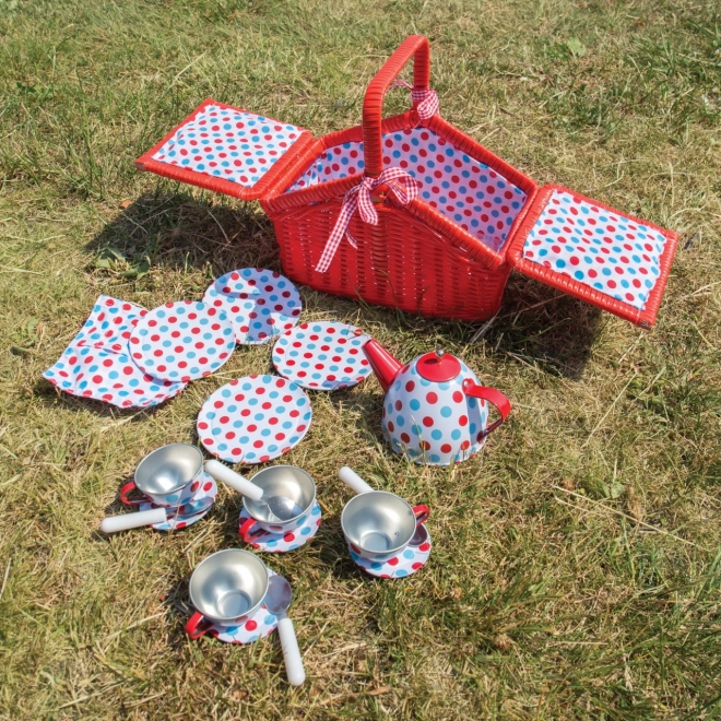 Bigjigs Legetøj Prikket Tesæt i Picnic Kurv