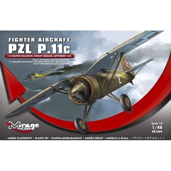 Plastikmodel af flyet PZL P.11c fra Mirage Hobby i skala 1:48