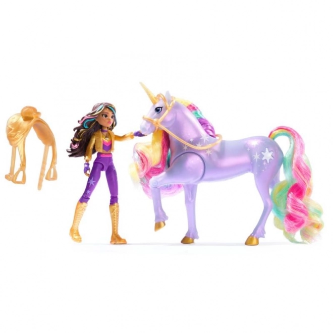 Lysende enhjørning og figur Sophia & Wildstar