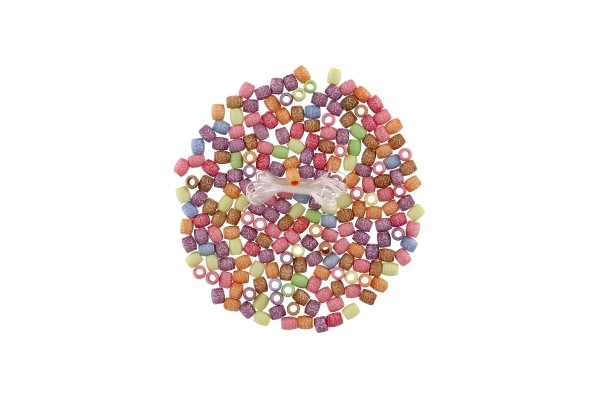 Perler med snor plastik mix farver i plastikbøtte 3,5x12,5 cm