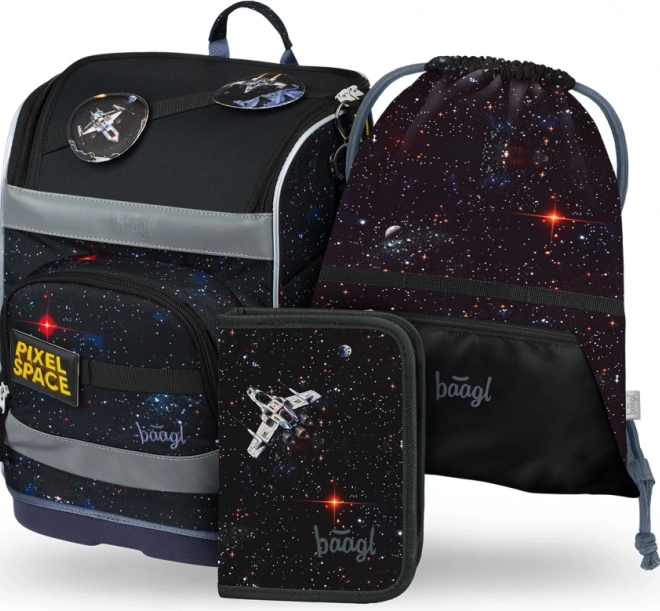 Skole sæt BAAGL: Zippy Plus Pixel Space - skoletaske, pennalhus, pose