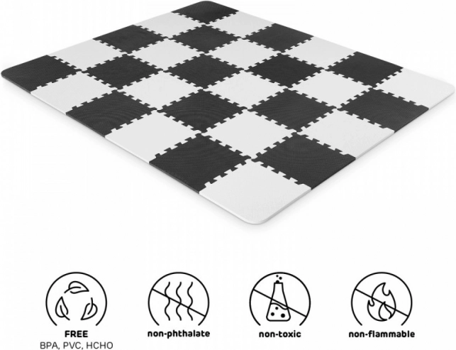 Skumgulvtæppe KINDERKRAFT Luno, sort-hvid, 30 stk. (29,5 × 29,5 cm)