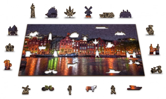 Træpuslespil Natlige Amsterdam med unikke brikker