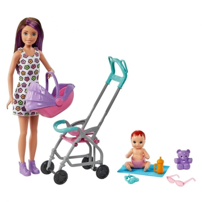 Dukke Barbie Babysitter Skipper Klapvogn + sæt til baby