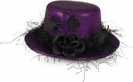 Minihat Lilla med sort blomst og edderkopper