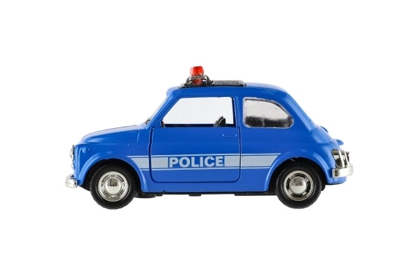 Autopolitibil retro 11cm metal/plast med tilbagegående træk på batteri med lys 4 typer