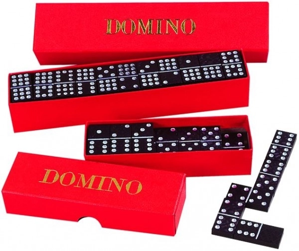 Domino selskabsspil træ 28stk i kasse 15,5x3,5x5cm