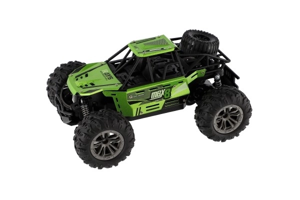 Auto RC buggy terræn grøn 22cm plast 2,4GHz med batteri + opladningspakke i kasse 32x16x18cm