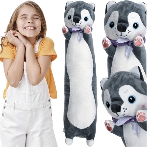 Plyshund husky 70 cm KRUZZEL – lang krammelegetøj og pude