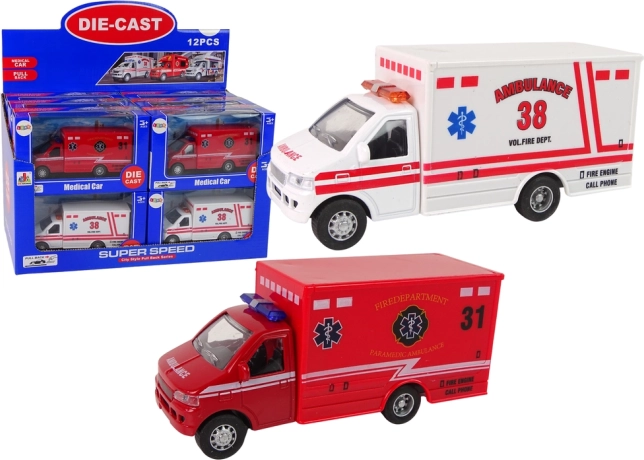 Brandkøretøj Ambulance med friktionsdrev, 2 farver