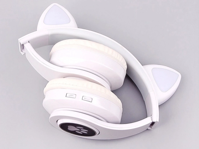 Trådløse hovedtelefoner bluetooth radio fm mp3 katteører LED belysning – Hvide