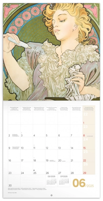 Notekalender Alfons Mucha 2025, 30 × 30 cm