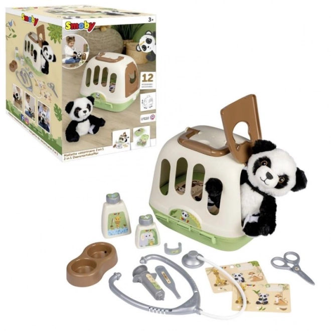 Dyrlægeudstyr med panda og transportboks 2 i 1