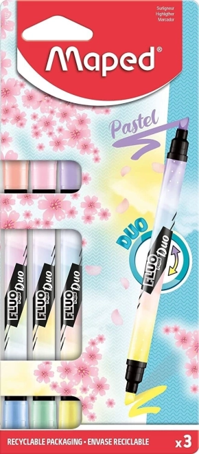 MAPED Fluo Peps Duo Pastel overstregere, sæt med 3 stk.