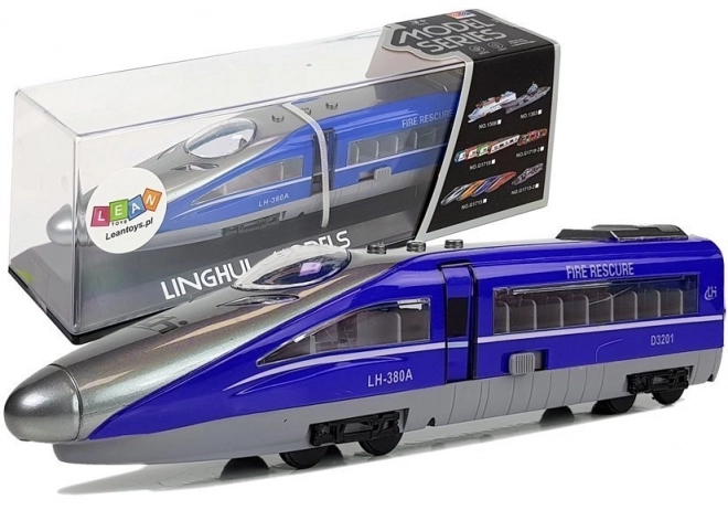Tog Pendolino med strækning blå med lyd og lys