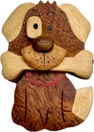 Træmagnet hund med knogle – stor