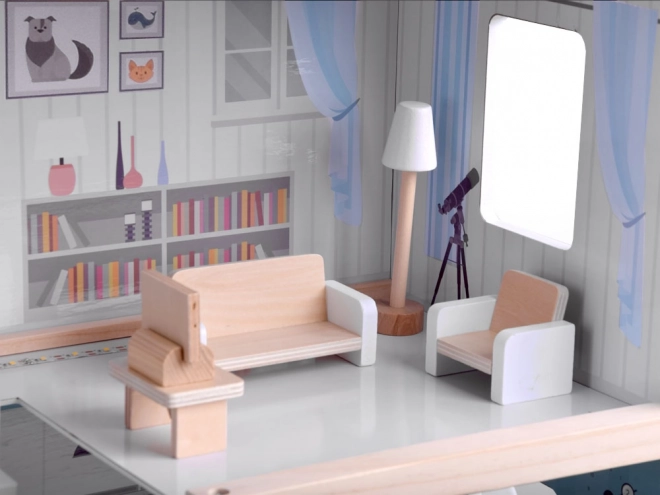 Trædukkehus med LED lys i Boho stil 78cm