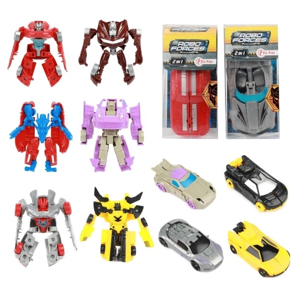 Transformer bil/robot plast 10cm mix farver i plastæske 5x10,5cm
