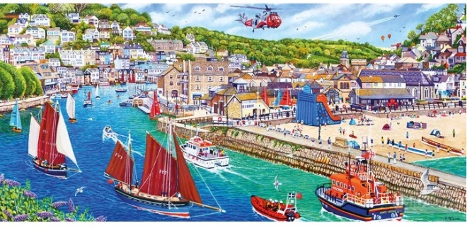 panoramisk puslespil Looe Havn fra Gibsons, 636 brikker