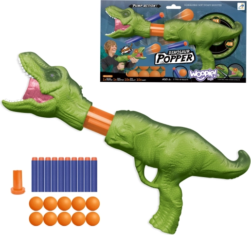 Woopie dinosaurus-affyrer med skumkugler og pile, med lys og lyde, sæt med 22 dele