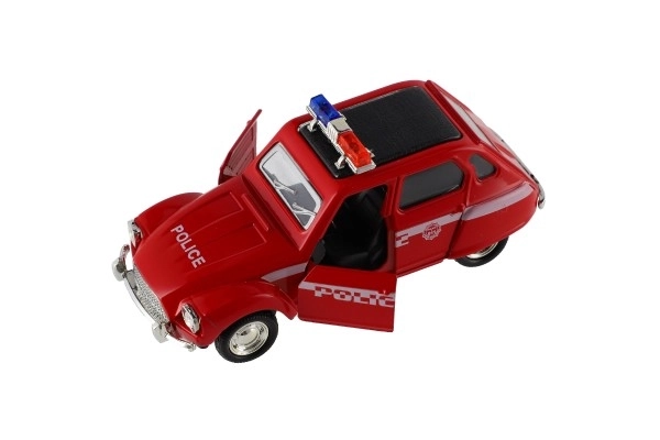 Autopolitibil retro 11cm metal/plast med tilbagegående træk på batteri med lys 4 typer