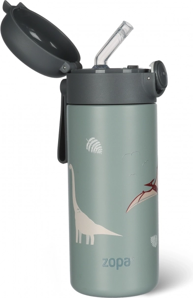 Termoflaske til væsker med sugerør og silikoneholder 350 ml, Dino